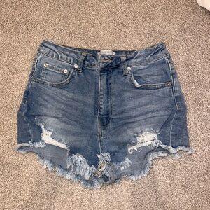 Distressed Blue Denim Shorts